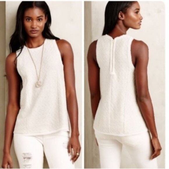 Anthropologie {Postmark} Textured Swing Tank Top sz XS Chiffon Trim White/Cream - Picture 11 of 11